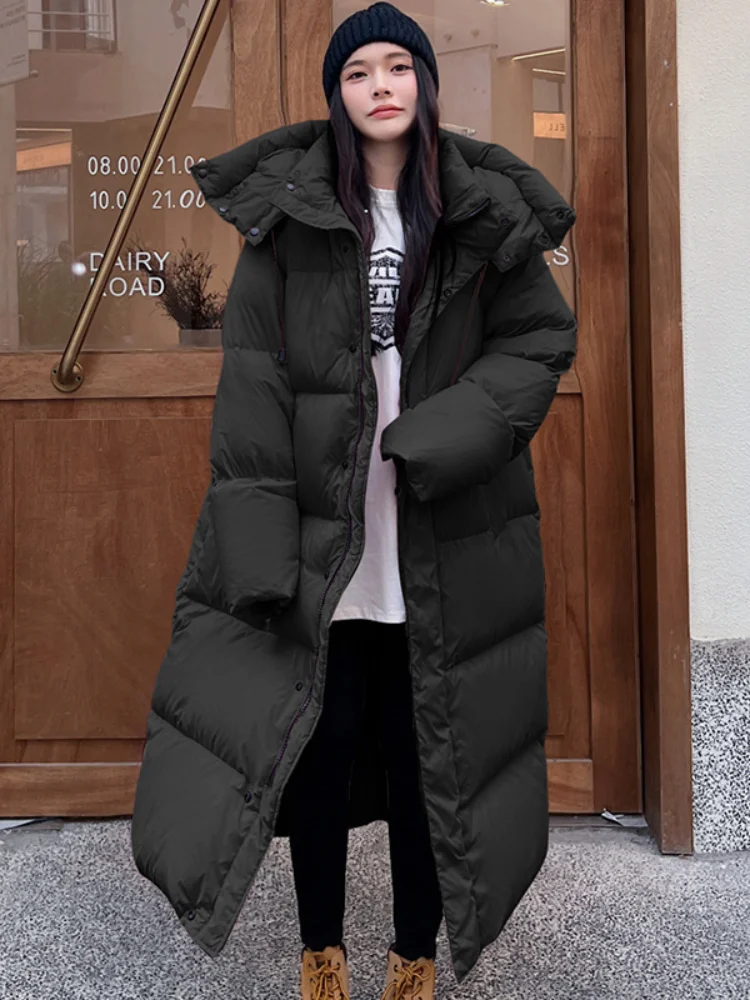 Winter Warm Coat Women\'s Long Knee-length Down Jacket Thickened 90 White Duck Down Fashion Lazy Wind Loose Soft Women\'s Coats