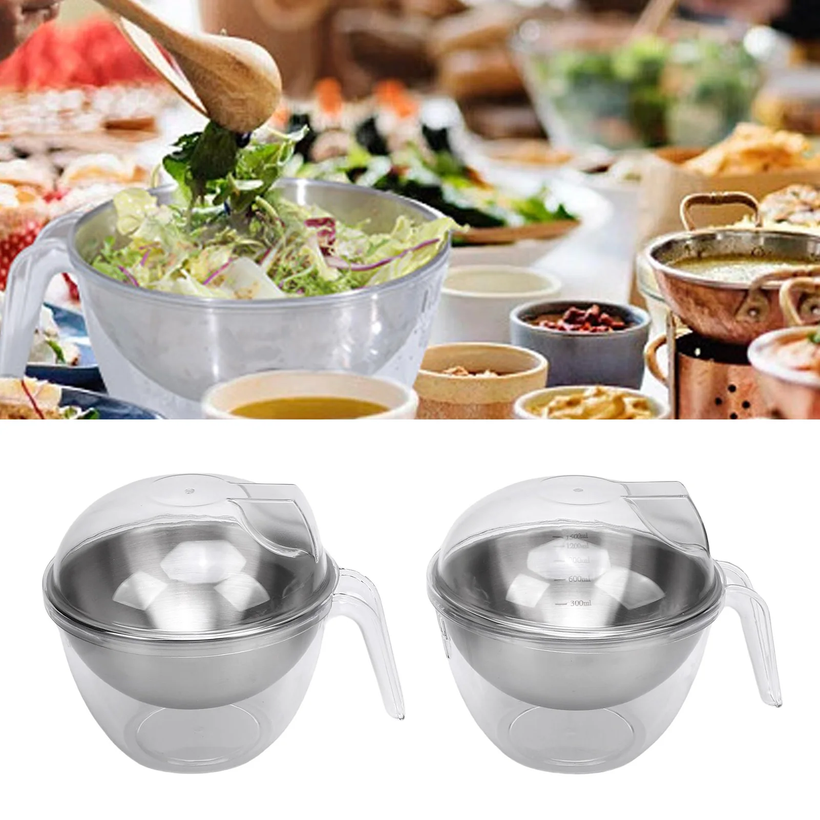 

Iced Salad Bowl with PC Transparent Lid Stainless Steel Slanted Chilled Salad Bowl for Fruit Vegetable Ice Chill Salad Bowl