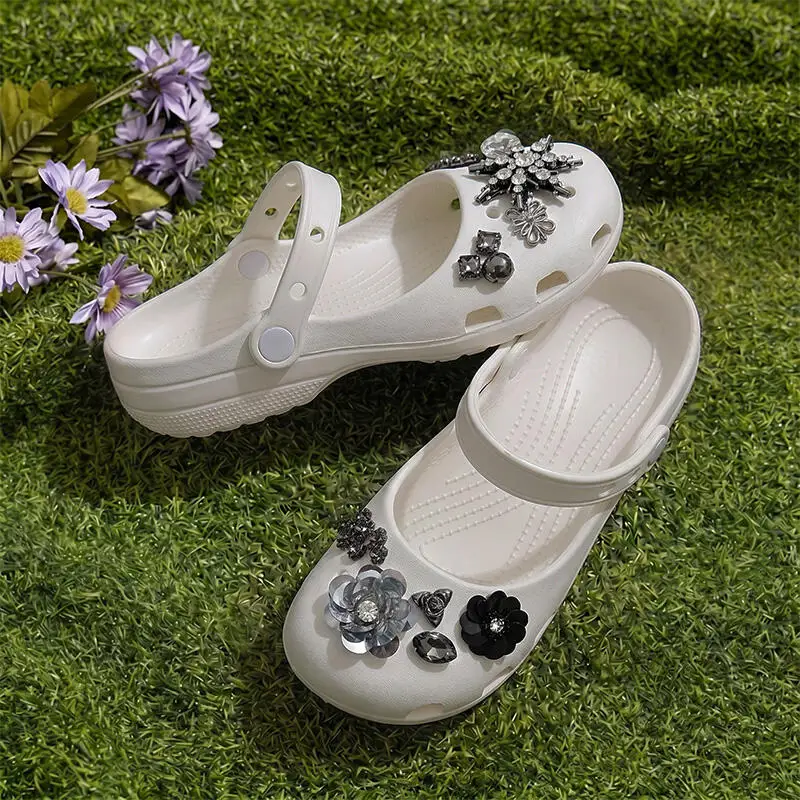 Luxury Rhinestore Snowflake Decorat Clogs Women Summer 2026 Elegant Glitter Flower Thick Sole Beach Slippers Woman's EVA Sandals view 5