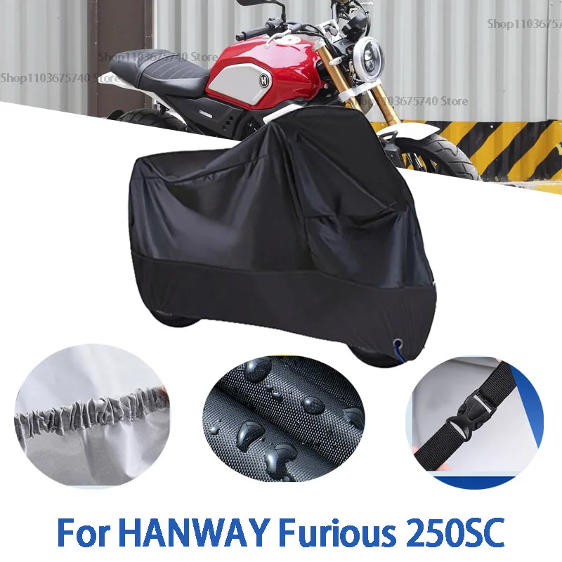 أغطية كاملة للدراجات النارية لسيارة HANWAY Furious 250SC في الهواء الطلق للحماية من الشمس والغبار بدون أذن سميكة ملحقات غطاء قماش أكسفورد
