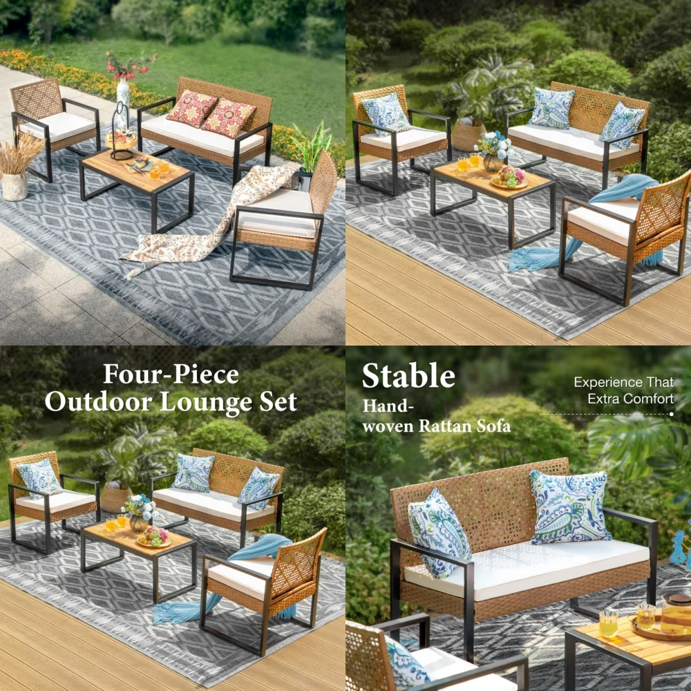 Beach ChairsOutdoor Rattan Conversation Set for Patio Garden Deck Lounge Area