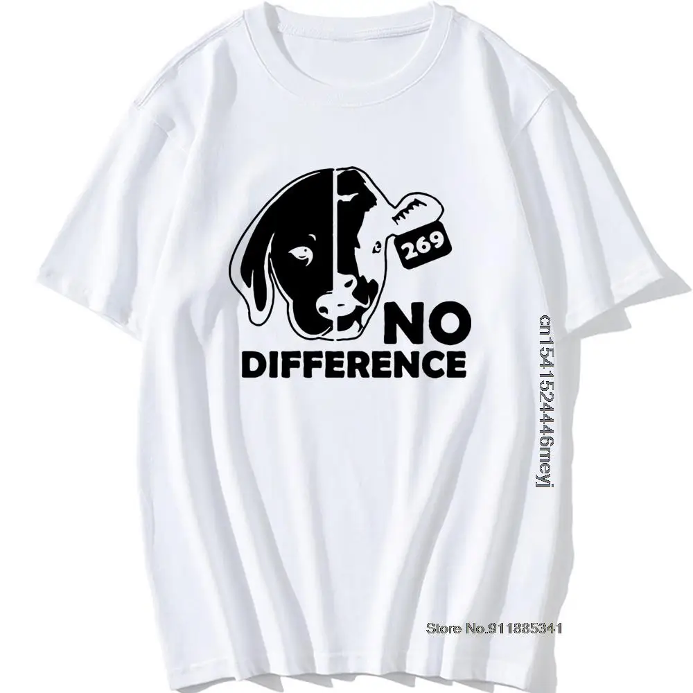 No Difference Dog Cow Vegan Vegetarian Hiphop Boyfriend T Shirts Funny Graphic Vintage Cool Cotton Short Sleeve O-Neck T-shirt