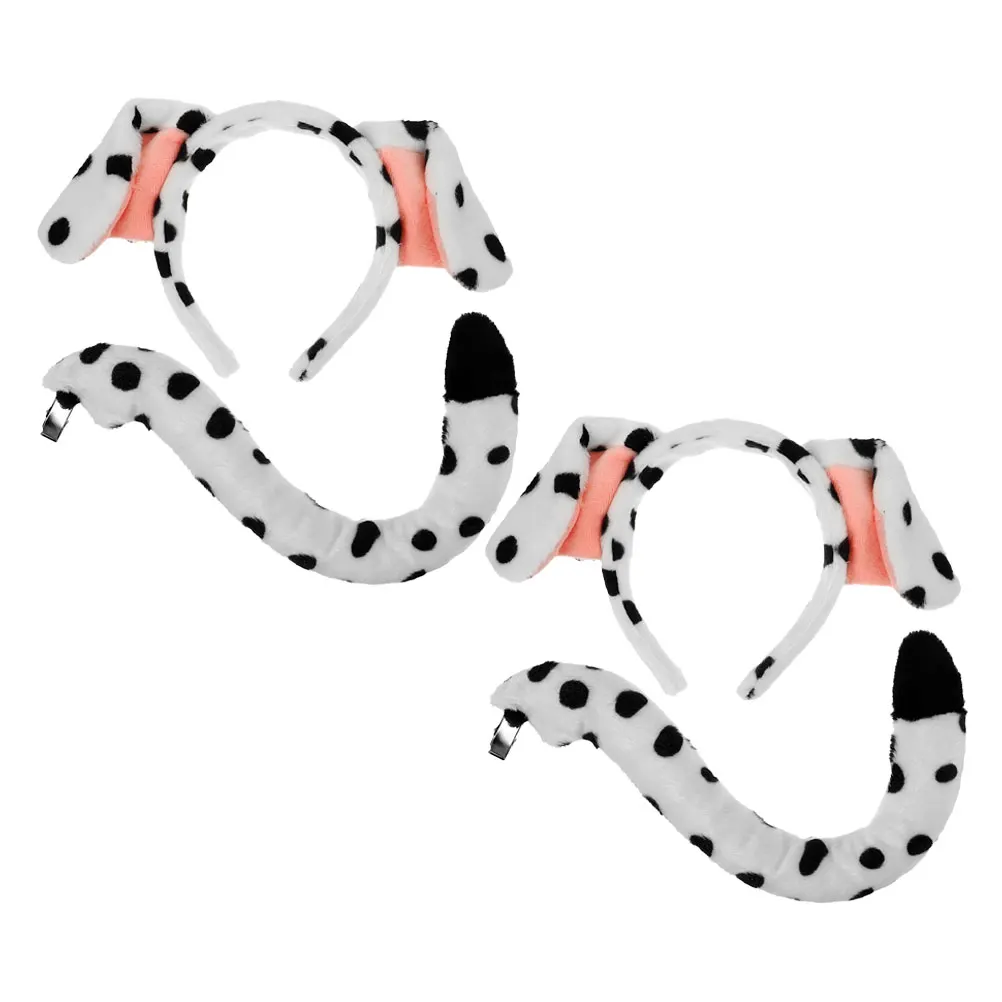 

4Pcs Dalmatian Dalmatian Headb Ears Headb Set Black Puppy Costume Girl Woman Halloween Cosplay Party Tail Included