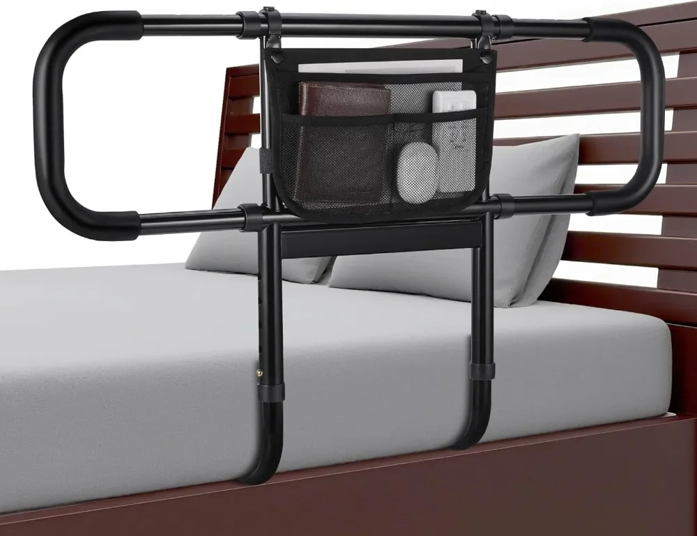 Adjustable Bed Rails for Elderly Safety with Motion Sensor Light, Fits King Queen Full Twin Beds