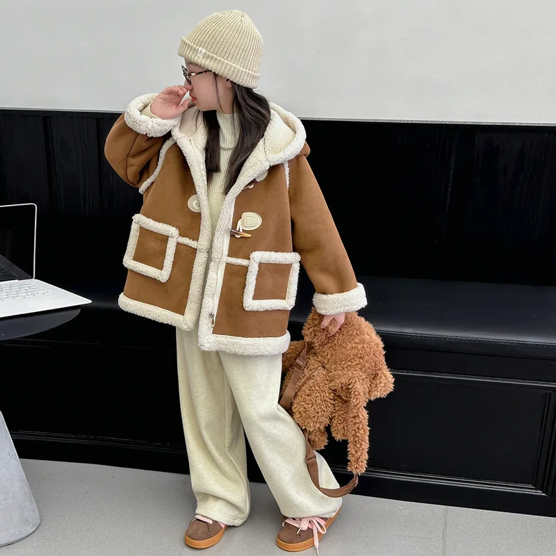 5-14 years old girls' thick coat 2024 autumn and winter foreign fur one autumn and winter children's fashion Zhongda winter coat