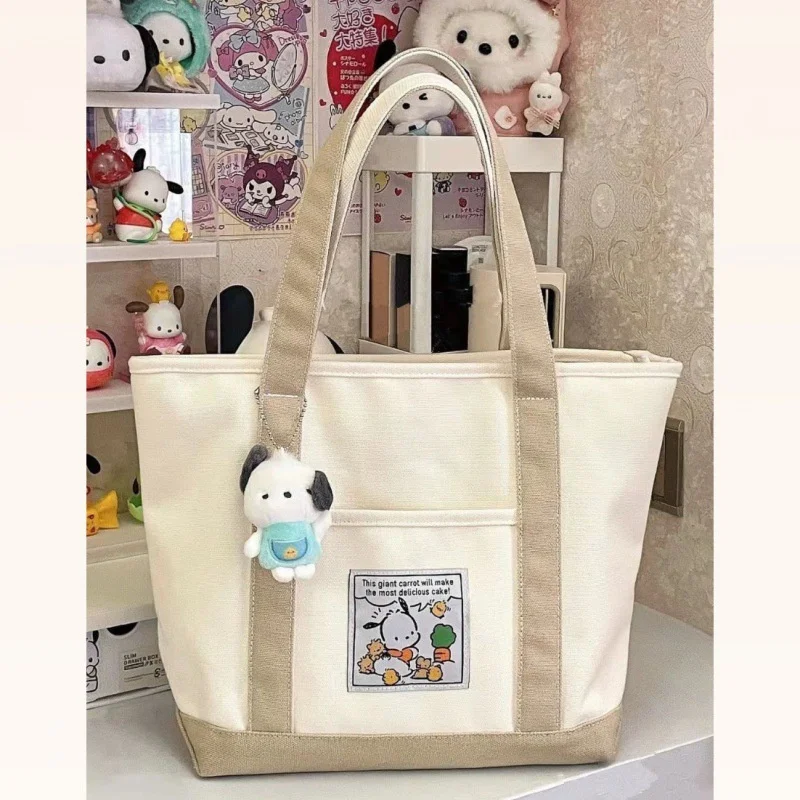 Kawaii Pochacco Canvas Bag Japanese Casual Shoulder Tote Bag Fashion Versatile Handbag Large Capacity Female Shopper Bags