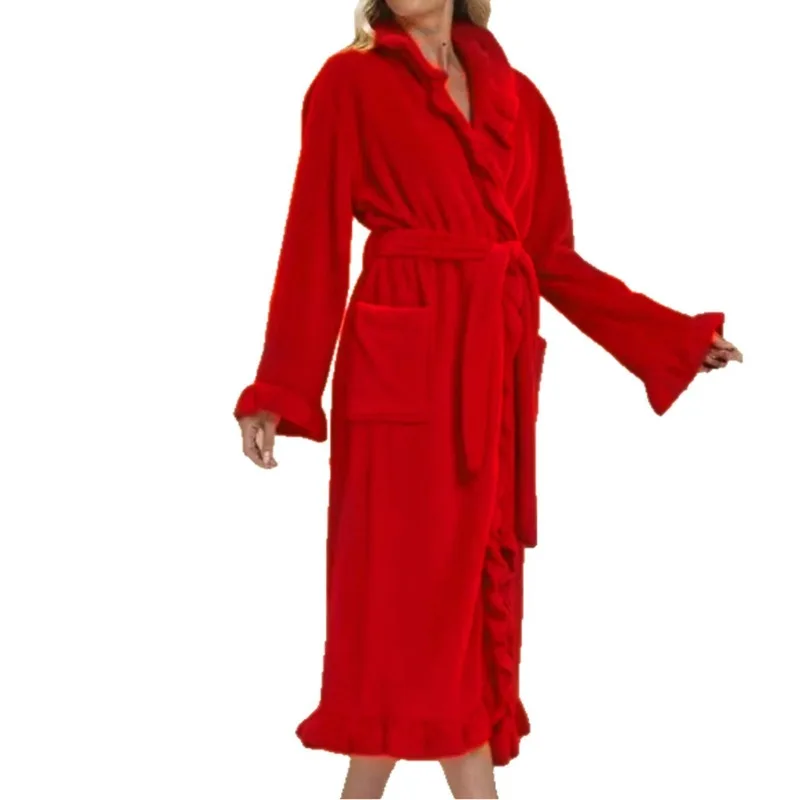 2026 Fleece Bathrobe Women Thick Plush Morning Robe Loungewear Sleepwear New 6