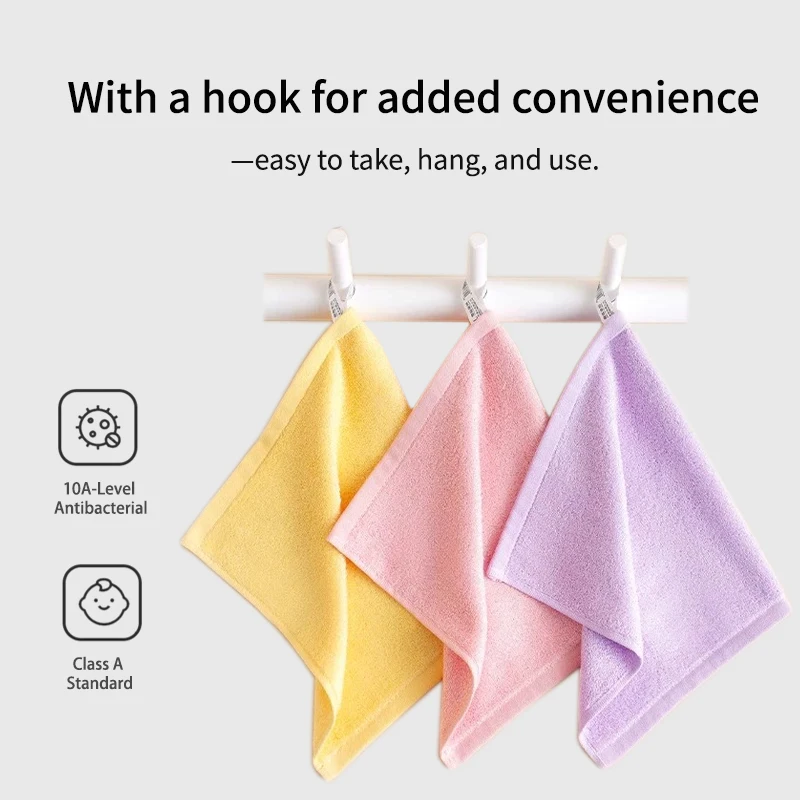 1/4/8pcs 25x25CM Square Towel Bamboo Fiber Hanging Loop Kindergarten Kids Baby Hanging Towel Small Washcloth Bathroom Towels