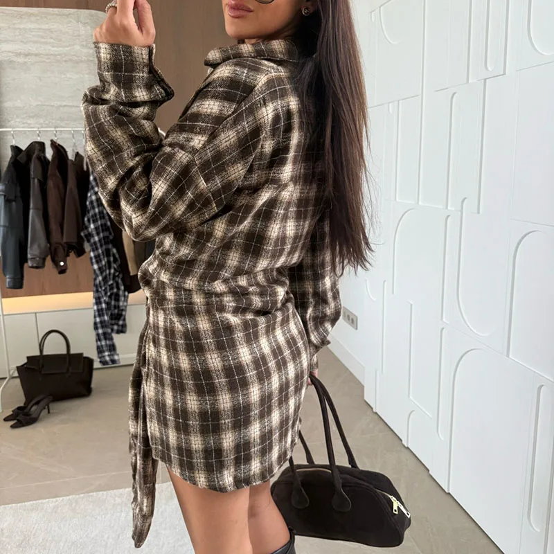 Herfst Winter Nieuwe Single Breasted Dames Tops Vintage Revers Lange Mouw Raster Bedrukte Shirts Vrijetijdsbesteding Dame Losse Pendelblouse