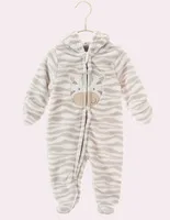 Clearance 1Pc 3M Cute Zebra Cartoon Long Sleeve Winter Coral Fleece Unisex Baby Hooded Footed Romper