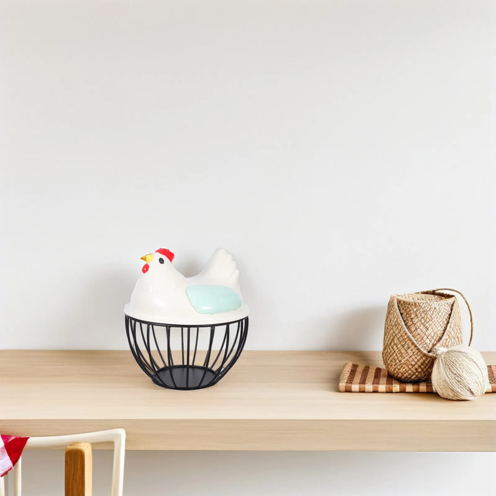 Iron Egg Storage Basket Chicken Top Lid Metal Wire Mesh Organizer Kitchen Farmhouse Style Fresh Egg Holder Kitchen Basket