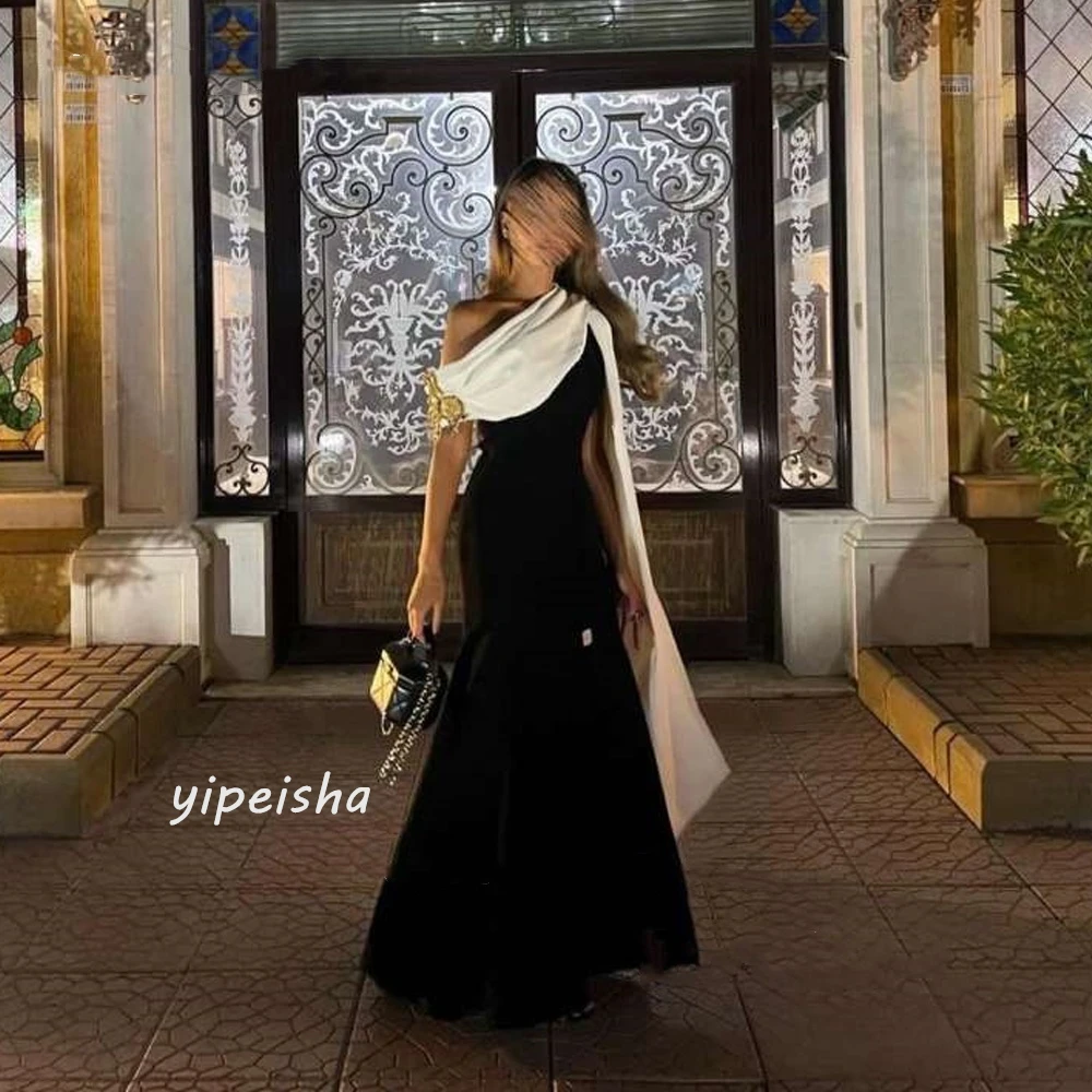 Customized  Jersey Sequined Ruched Engagement A-line One-shoulder Bespoke Occasion Gown Long Dresses Saudi Arabia Evening