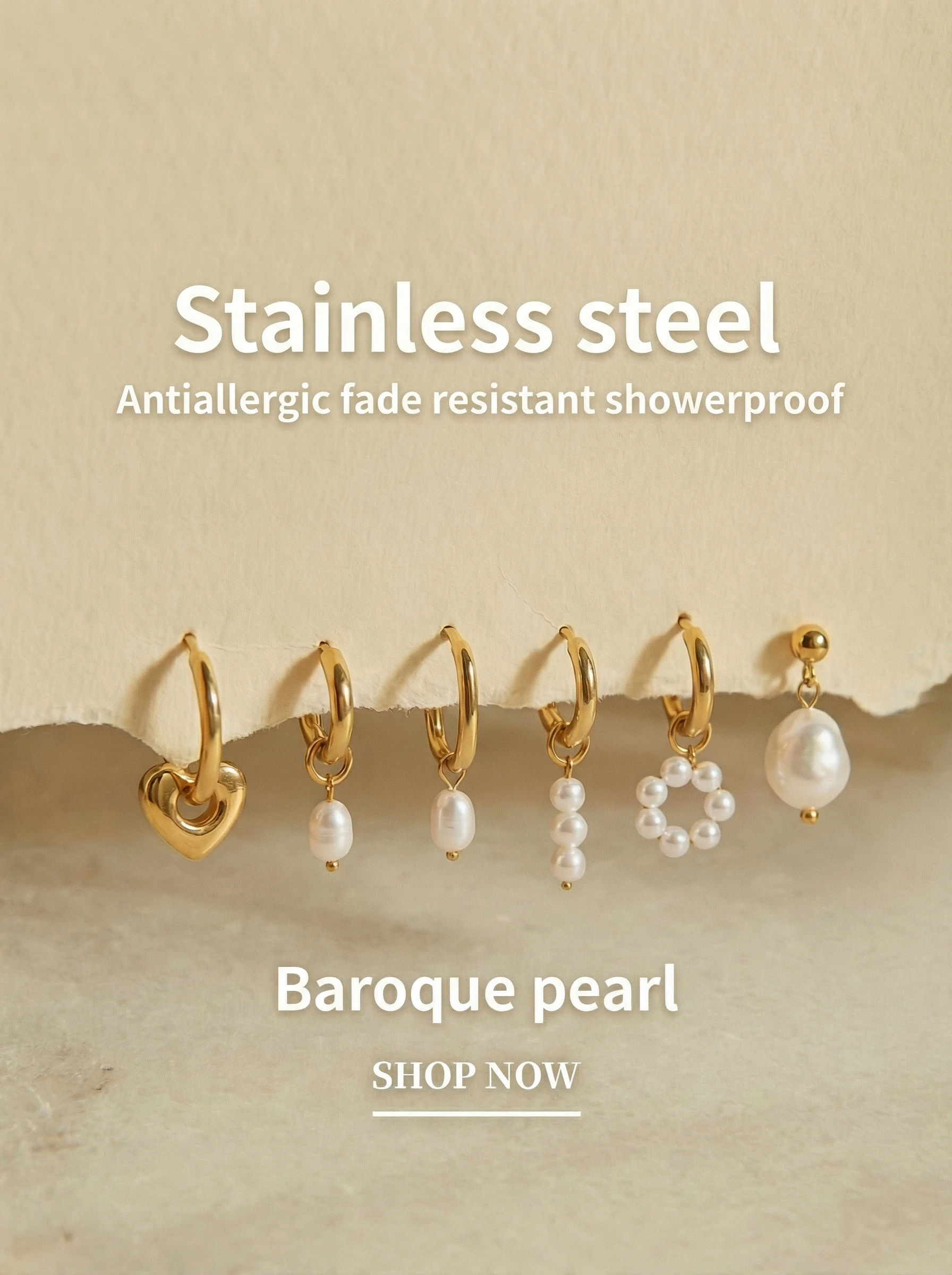 

Minimalist Stainless Steel Waterproof Gold Hoop Earrings Asymmetric Baroque Pearl Drop Dangle Earrings for Women Jewelry