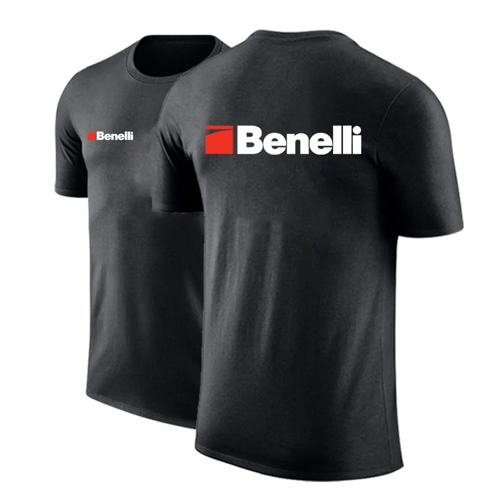 BENELLI-T-shirt à Manches Courtes et Col Rond pour Homme, Confortable et Décontracté, en Coton Respirant, avec Logo d'Armes à enquêter, Collection Été 2024