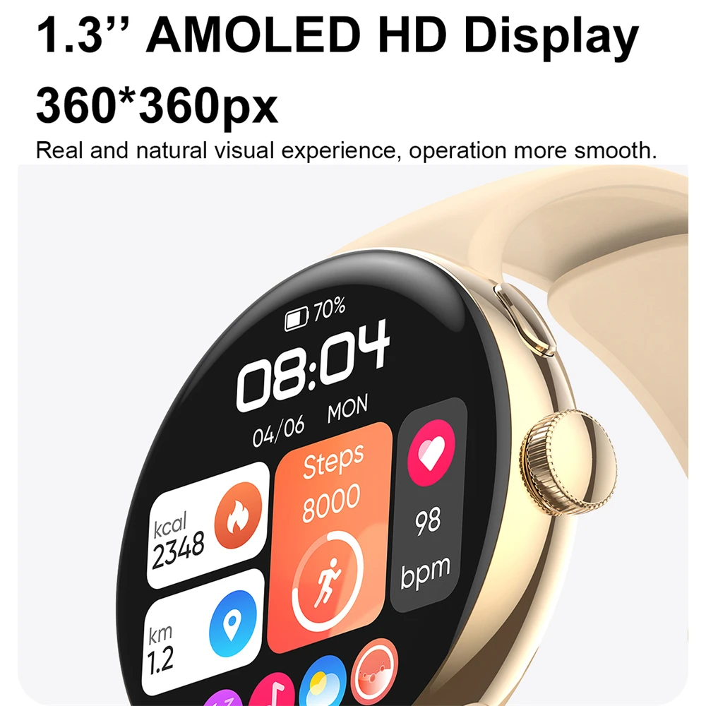 ساعة ذكية للرجال والنساء ، مكالمة بلوتوث ، شاشة عرض AMOLED ، 3ATM ، IP68 ، ساعات رياضية مقاومة للماء ، الصحة ،