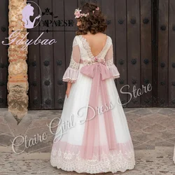 Customized Elegant Flower Girl Dresses For Wedding Backless With Bow Princess Birthday Party First Communion Ball Gown