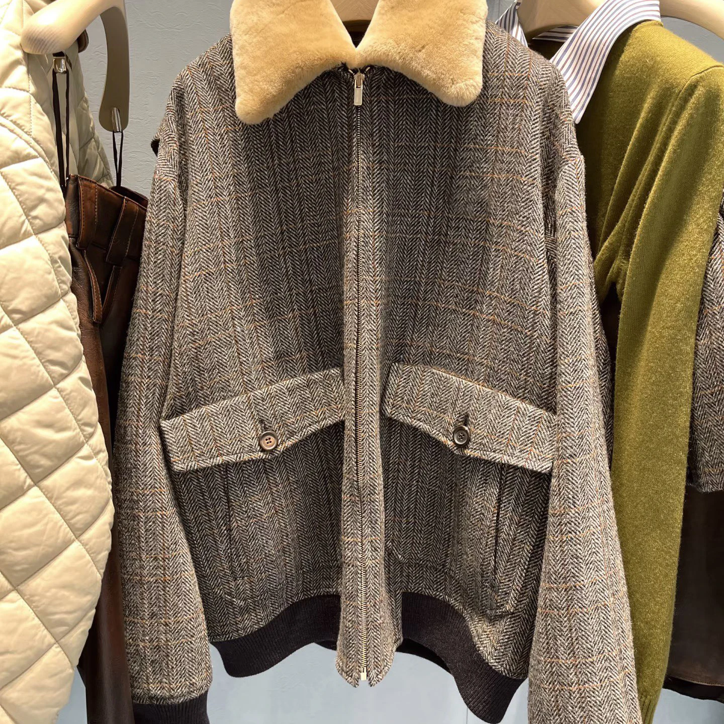 

Autumn Winter Vintage Wool Collar Tweed Jacket And Bloomer Set for Ladies Short Style Long Sleeve Plaid Patterned Fashion Set