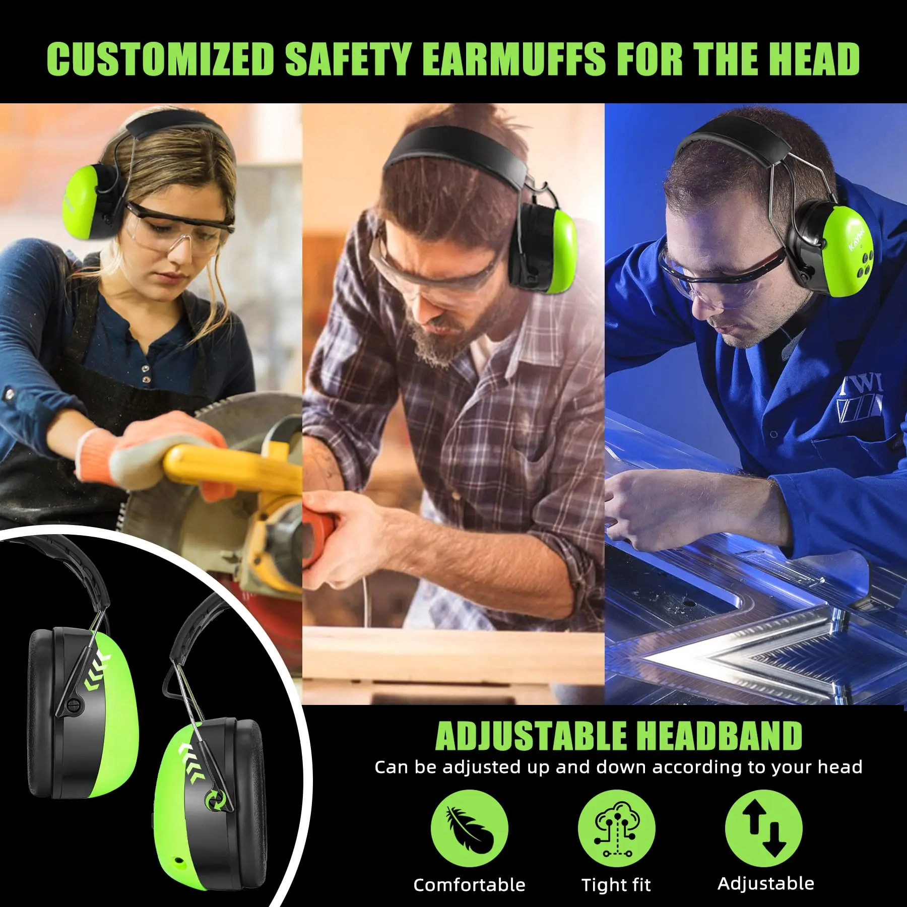 Hearing Protection Music Headphones Bluetooth 5.0 Safety Headset Noise Earmuffs with Rechargeable 1500mAh Battery for Mowing