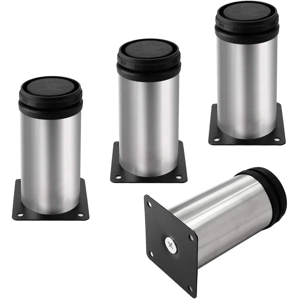 

Set of 4 Stainless Steel Furniture Legs 4 Inch, Adjustable Round Cabinet Legs 2 Dia Kitchen Feet, Metal Replacement Legs for Cab
