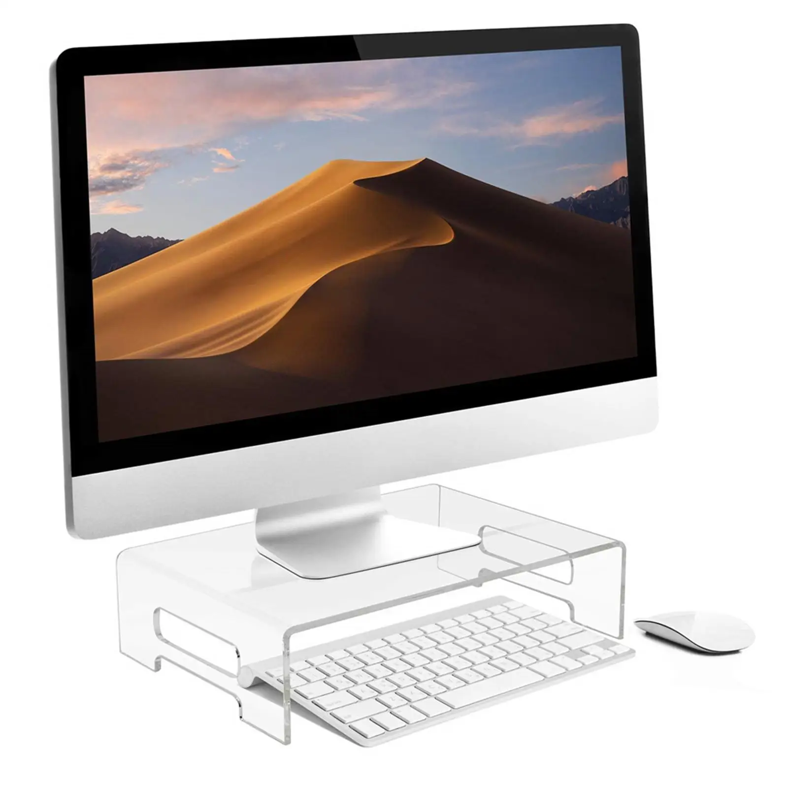 Clear Acrylic Monitor Shelf Riser for Desk Laptop Stand with Storage Space Underneath for Keyboard Mouse Office Decor