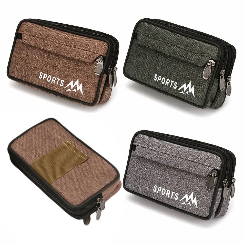 Durable Canvas Phone Waist Bag 6.5inch Multiple Layers Phone Belt Clip Bag Modern Universal Phone Case Outdoor Camping