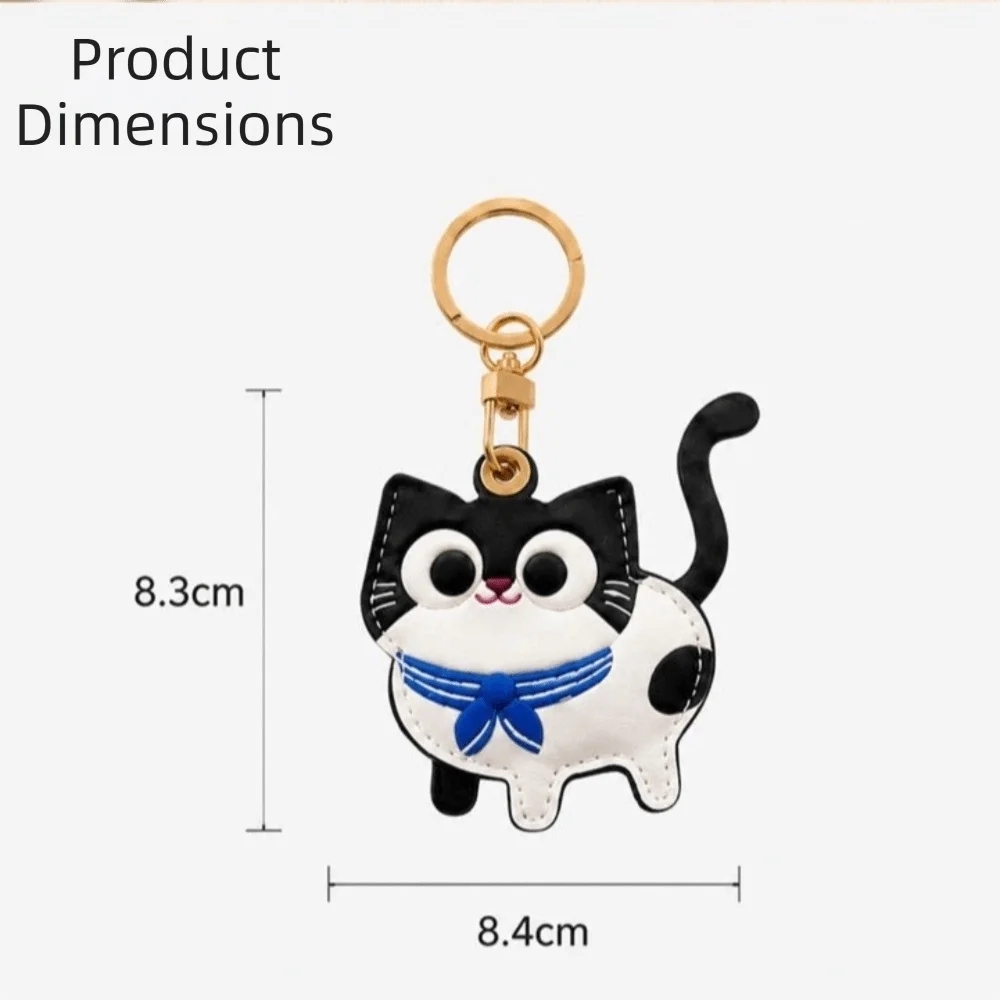 Schlüsselanhänger aus Leder, Kitty-Zugangskartenhülle, niedlicher Anti-Verlust-Ausweishalter, Taschenanhänger, Katzen-Design, Katzen-Schlüsselanhänger für Mädchen – Detail 1