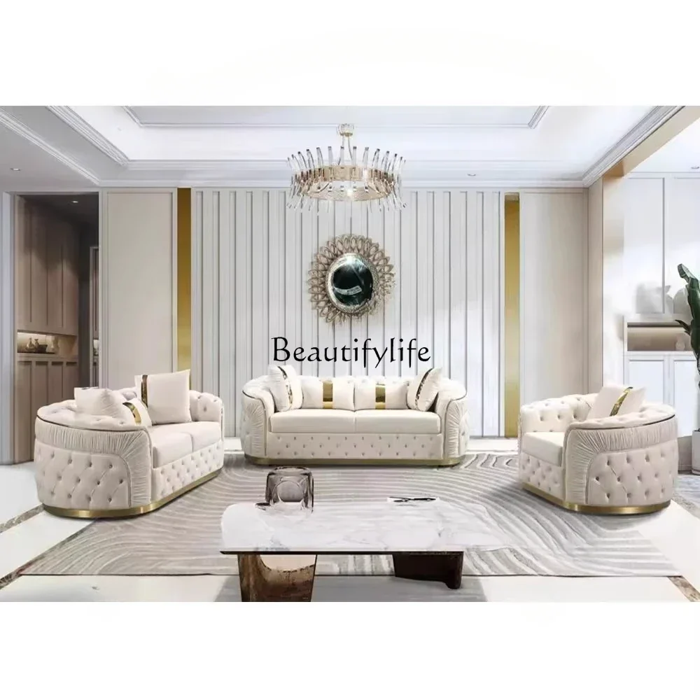 

pg45American fabric buckle sofa European light luxury velvet simple straight sofa