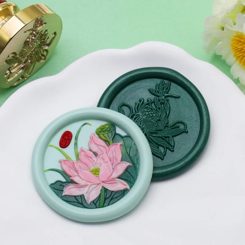 Nuovo prodotto Serie di piante verdi intagliate multistrato 25MMDaisy Fiore di peonia Farfalla Fiore d'amore Sigillo di cera Testa di timbro Testa di rame