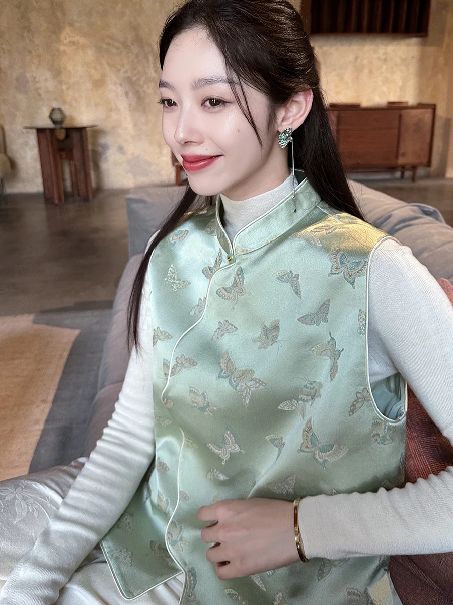 

Xu Beiting оригинальный дизайн, новый китайский жилет с вышивкой на одной пуговице и воротником-лепестком, универсальный осенний женский модный жилет