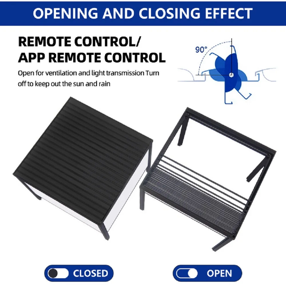 هيكلات الظل العريشة الذكية المصنوعة من الألومنيوم بمحركات خارجية مع ستائر باب زجاجية لحديقة الفناء الخلفي بيرجول