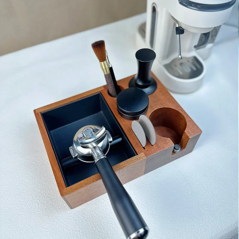 Solid Wood Multifunctional Coffee Grounds Bucket Handle Bracket Pressed Powder Holder 58mm51mm