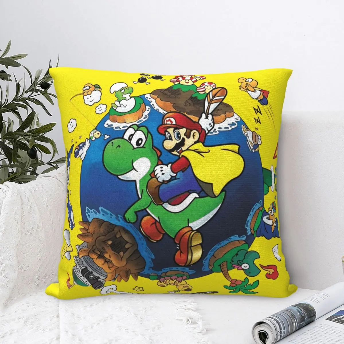 سوبر ماريوس وورلد (1990) أكياسها غطاء وسادة فائق رهيبة انغلق ديكور وسادة للسيارة 45x45 سنتيمتر #2