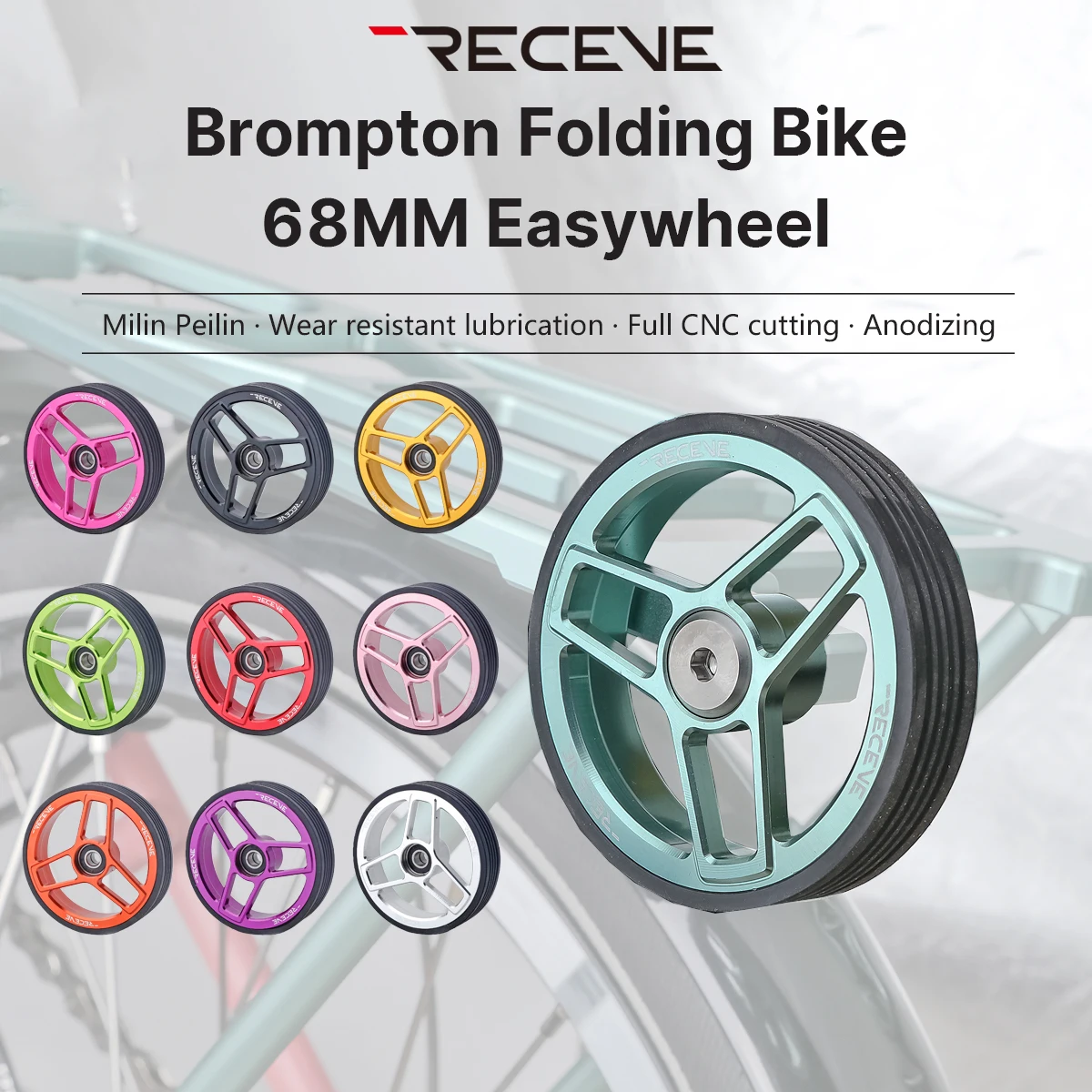 

RECEVE 68MM Folding Bike Easywheel Bicycle Large Easy Wheel Titanium alloy screws Sealed 2 Bearing Pushing Wheels For Brompton