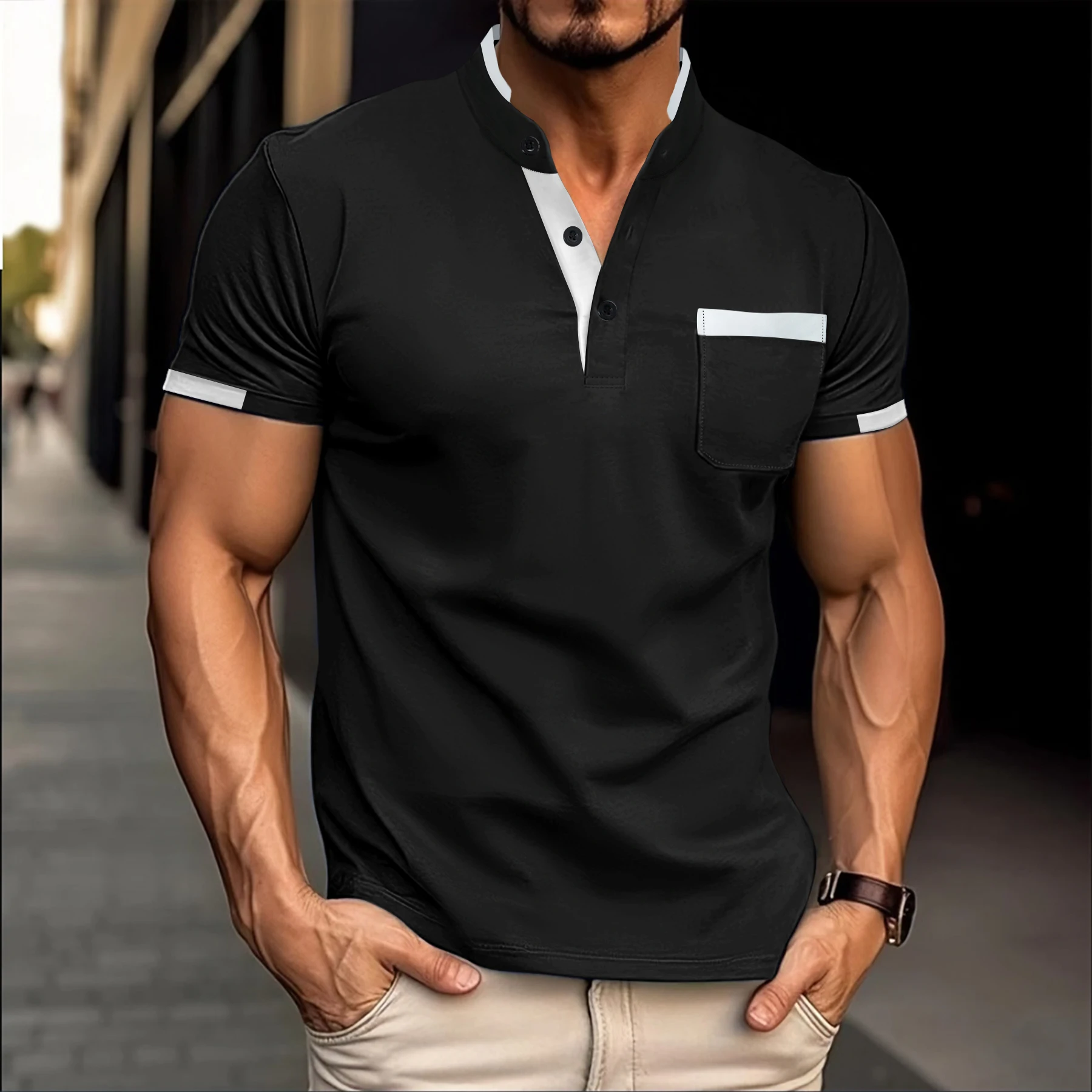 Men\'s Fashion Casual Solid Color Short sleeved POLO Shirt Summer Breathable Comfortable Men\'s Luxury Top