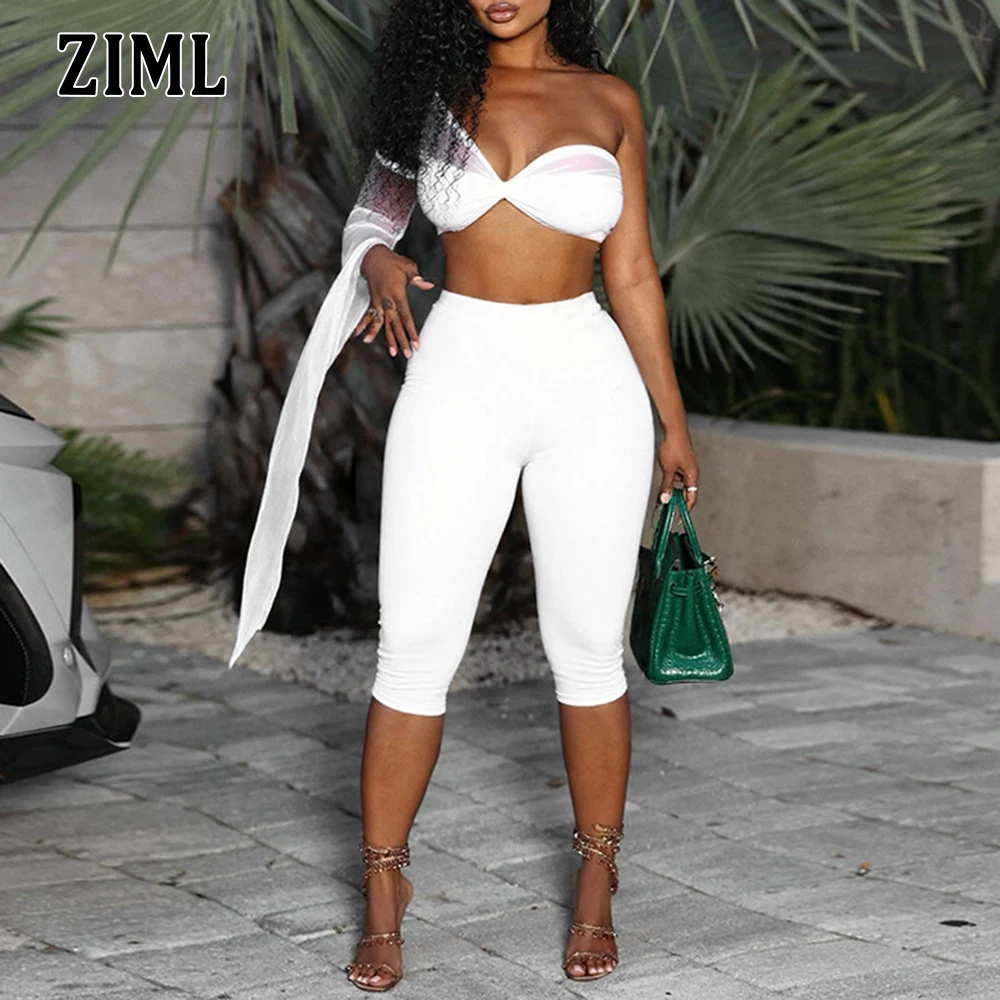 

ZIML Solid Slimming Two Piece Sets for Women Strapless Backless Vest High Waist Slimming Pants Temperament Set Female Fashion