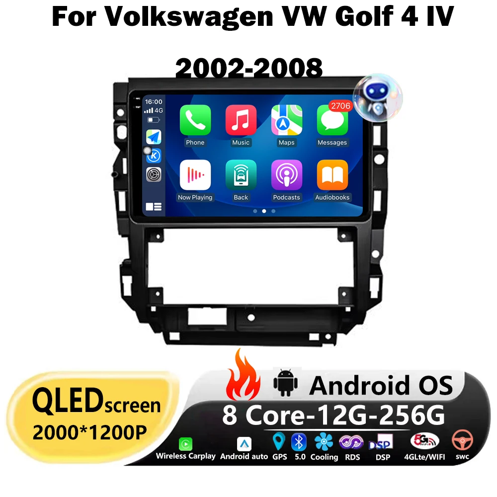 Car Radio Android OS For Volkswagen VW Golf 4 IV 2002-2008 Jetta MK4 Classics Carplay GPS Auto Stereo DSP QLED Multimedia Player