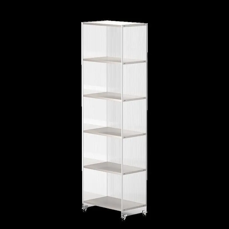 Floor-to-ceiling bookshelf with wheels, corner storage storage display mobile bookcase,simple acrylic vertical shelf multi-layer
