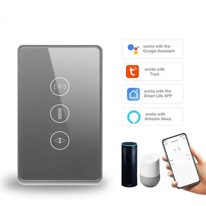 

Smartier US Standard Unique Design Glass Panel WiFi Curtain Smart Switch TUYA APP Remote Control Wifi Smart Shutter Switch