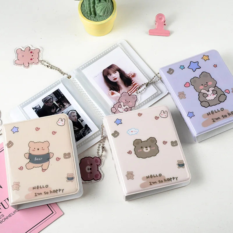 Teddy Clear Pockets Holds 36 Mini Photos Instax Album for Fuji Instax & Name Card 7s 8 25 50s Mini Photo Album with Keychain