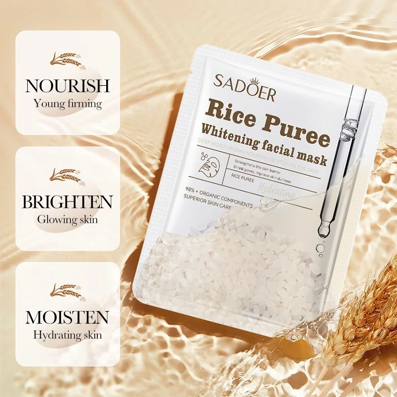 SADOER White Rice Facial Masks Whitening Hydrating Nourish Firm Skin Brighten Anti-aging Shrink Pores Improve Dullness Face Mask