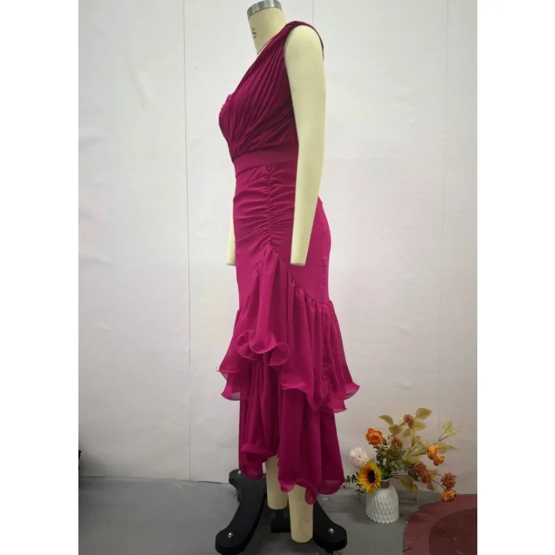 Sukienka damska Sweet Wind Sukienka w jednolitym kolorze Wysoka talia Bez rękawów Elegancki temperament Dojazdy do pracy Lato Nowe produkty