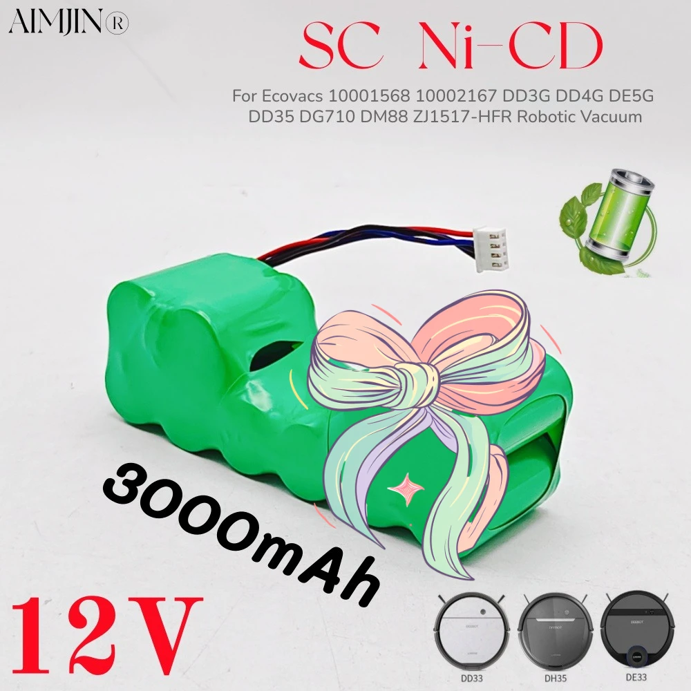 

Ni-CD 12V 3000mAh Replacement for Ecovacs 10001568 10002167 DD3G DD4G DE5G DD35 DG710 DM88 ZJ1517-HFR Robotic Vacuum