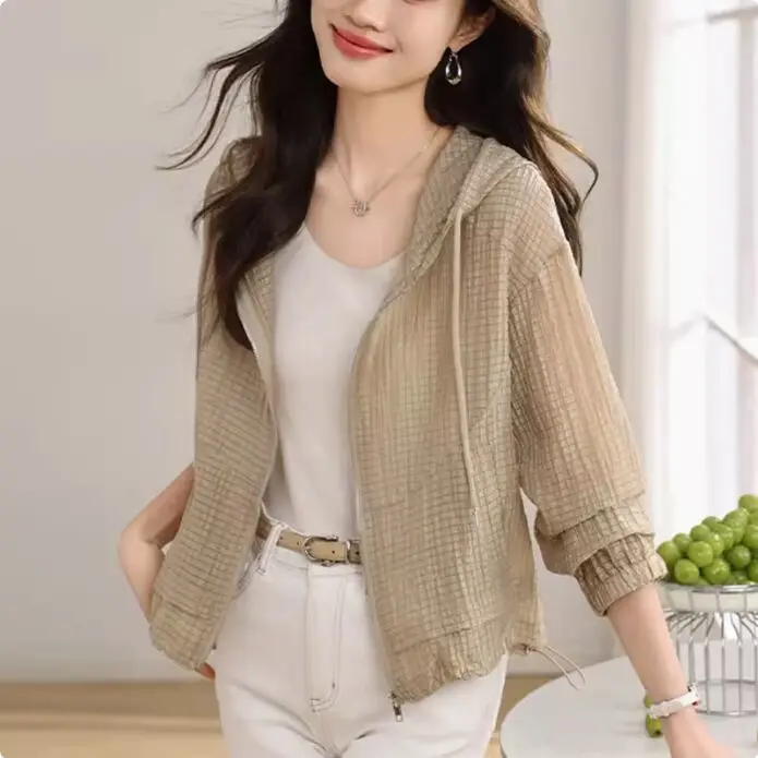 

Hooded Sunscreen Jacket For Women 2025, Breathable Summer New Style, Loose And Casual Long Sleeved Thin Top