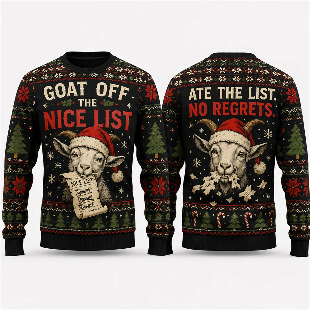 3D Printing Xmas - เสื้อสเวตเตอร์คริสต์มาสลายแพะข้ามรายการดีๆ ตลกๆ พิมพ์ลาย 3 มิติ ฉันกินรายการนั้นไปแล้ว