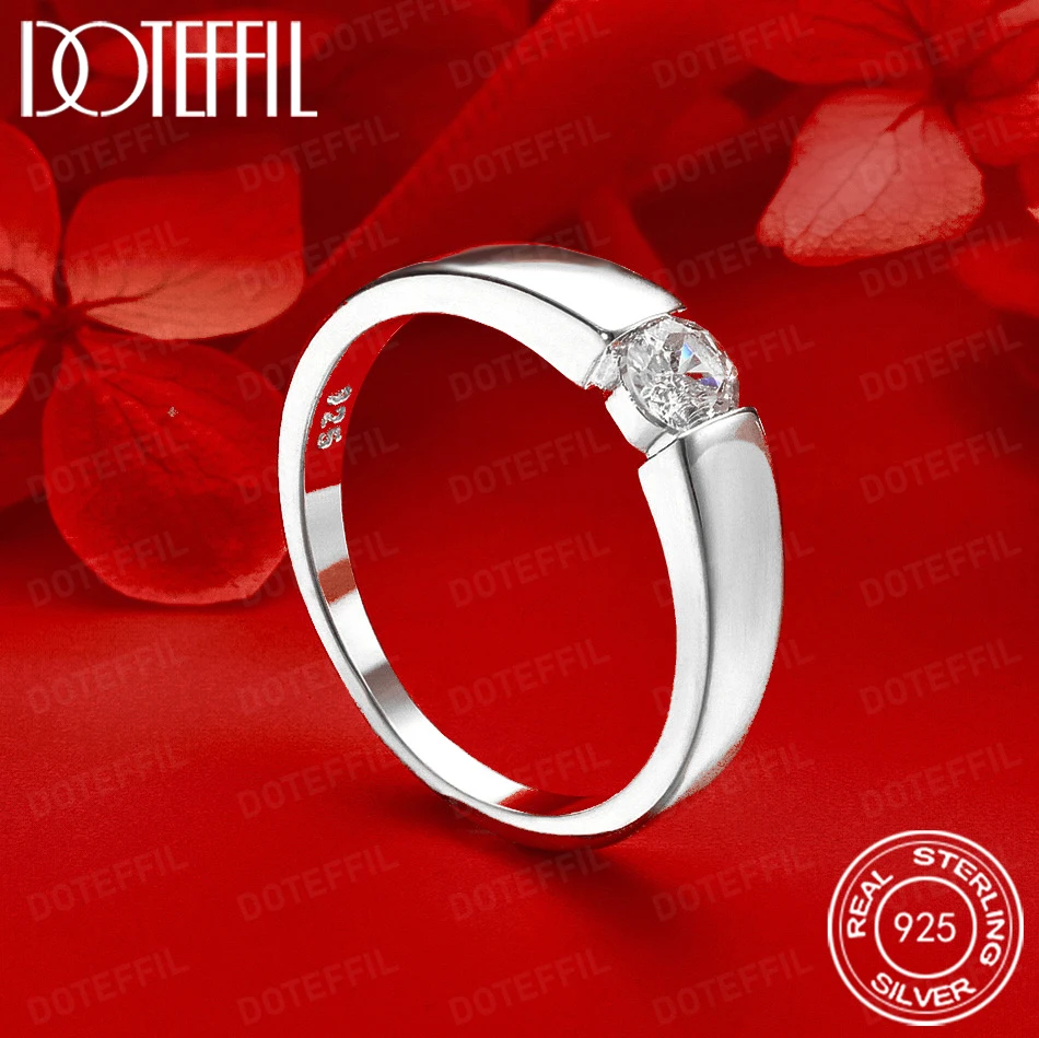 

DOTEFFIL 925 Sterling Silver round Crystal AAA Ring Fashionable Simple Accessory Bead Wedding Party For Women