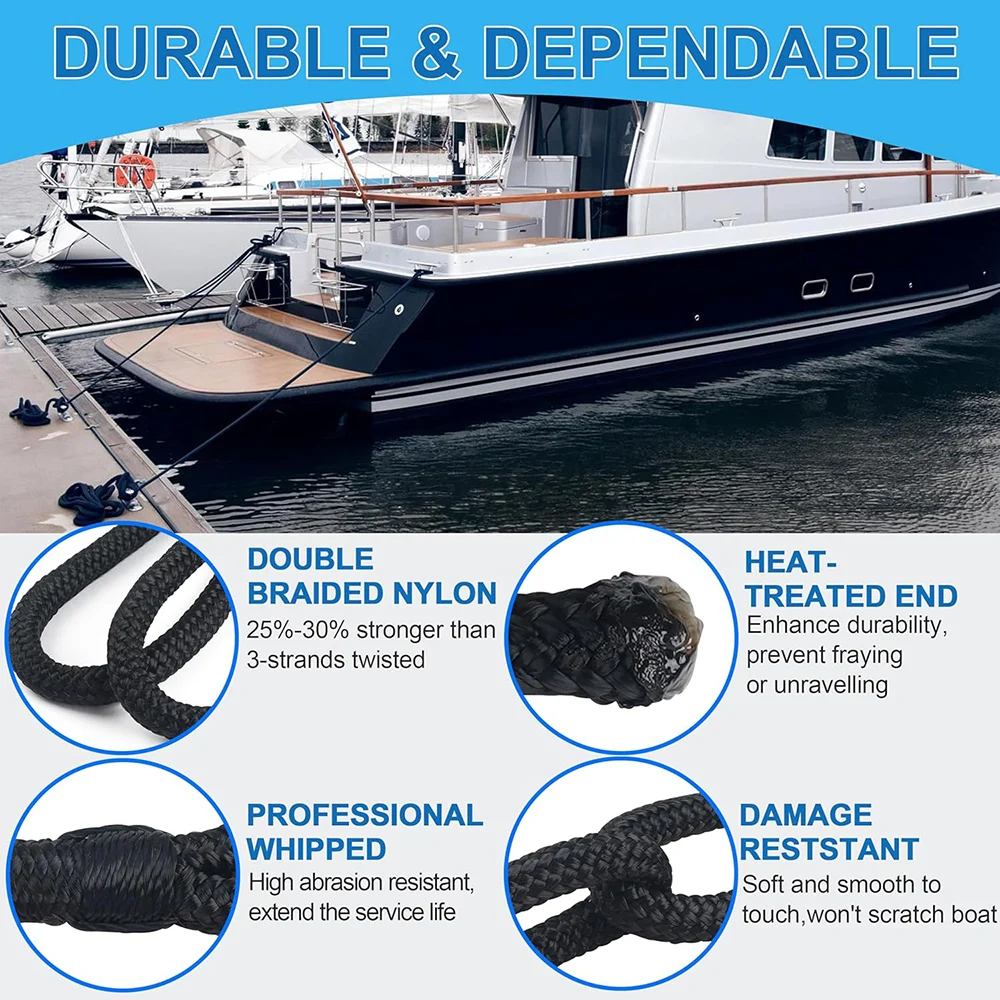 5m/16,5ft Bootsfestmacherleinen, doppelt geflochtene Nylon-Fenderleine, Ankerleinen für Yachten und Boote – Detail 3