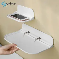 Bathroom perforation-free phone holder Folding plate storage rack Dormitory bathroom Clean clothes Folding clothes storage rack