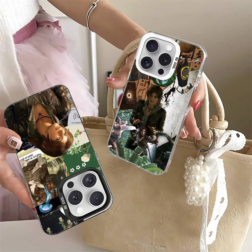 

T-Tomb Cool R-Raider Phone Case For IPhone 17/16/15/14/13/12/11 Pro Max Plus Shockproof Colorful Black Silver Cover