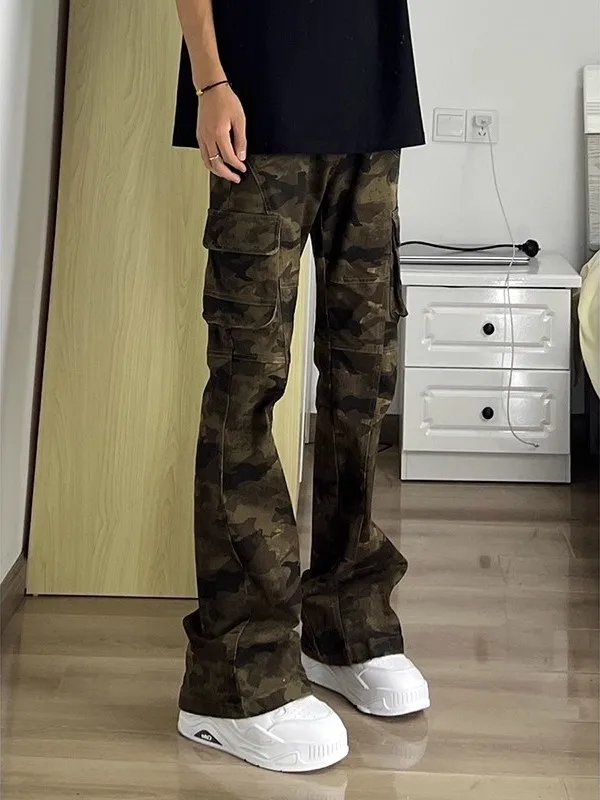 

Men's Camouflage Work Pants High Waist Leg Lengthening American Sle Straight Leg Jeans Casual Wear All Seasons