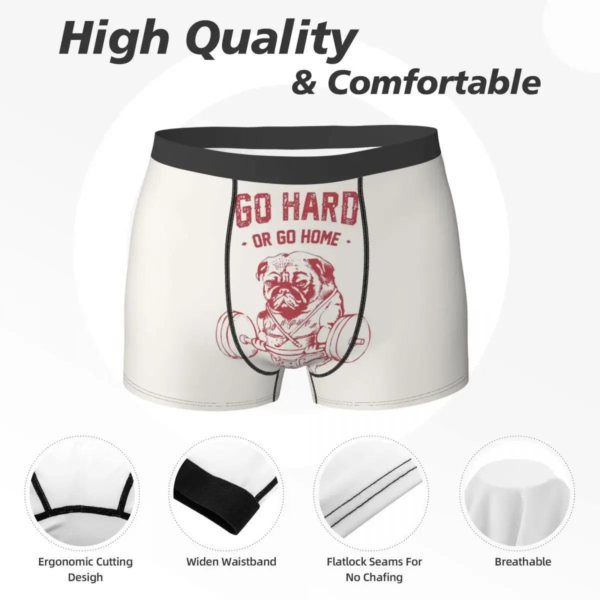 Boxer Underpants Shorts Go Hard Or Go Home Pug Panties Men's Ventilate Underwear for Homme Man Boyfriend Gifts